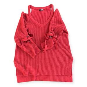 A.n.a. Red Size Large Cold Shoulder Warm Tunic Sweater Adjustable Sleeves